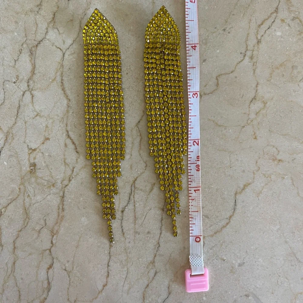 Yellow Statement Fringe Earrings - Picture 4 of 6